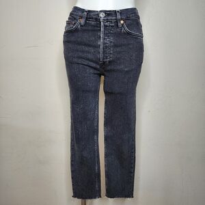 RE/DONE Women's Black Straight Leg Cropped Stretch Denim Jeans Size 28
